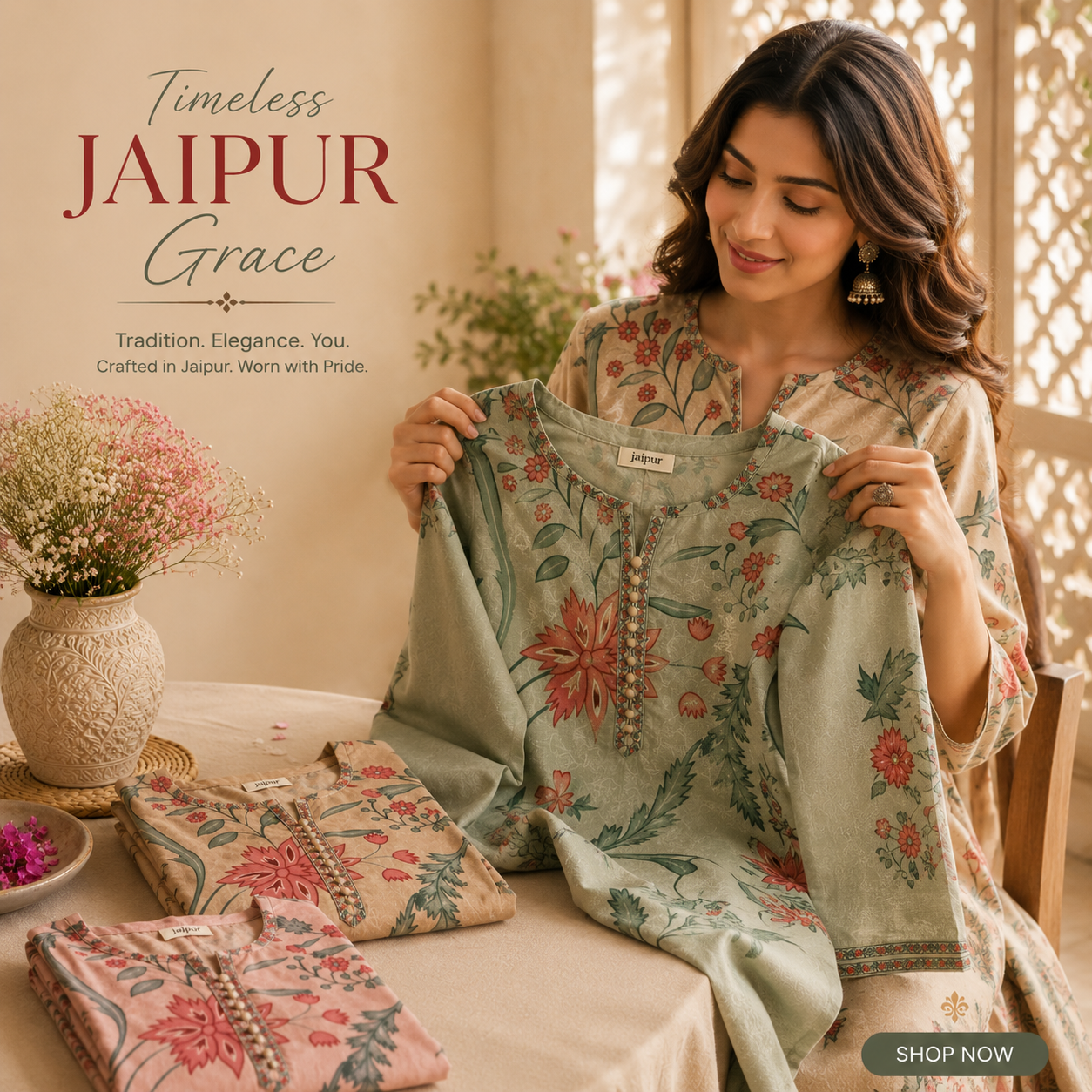 Jaipur Floral Printed Cotton Kurta for Women