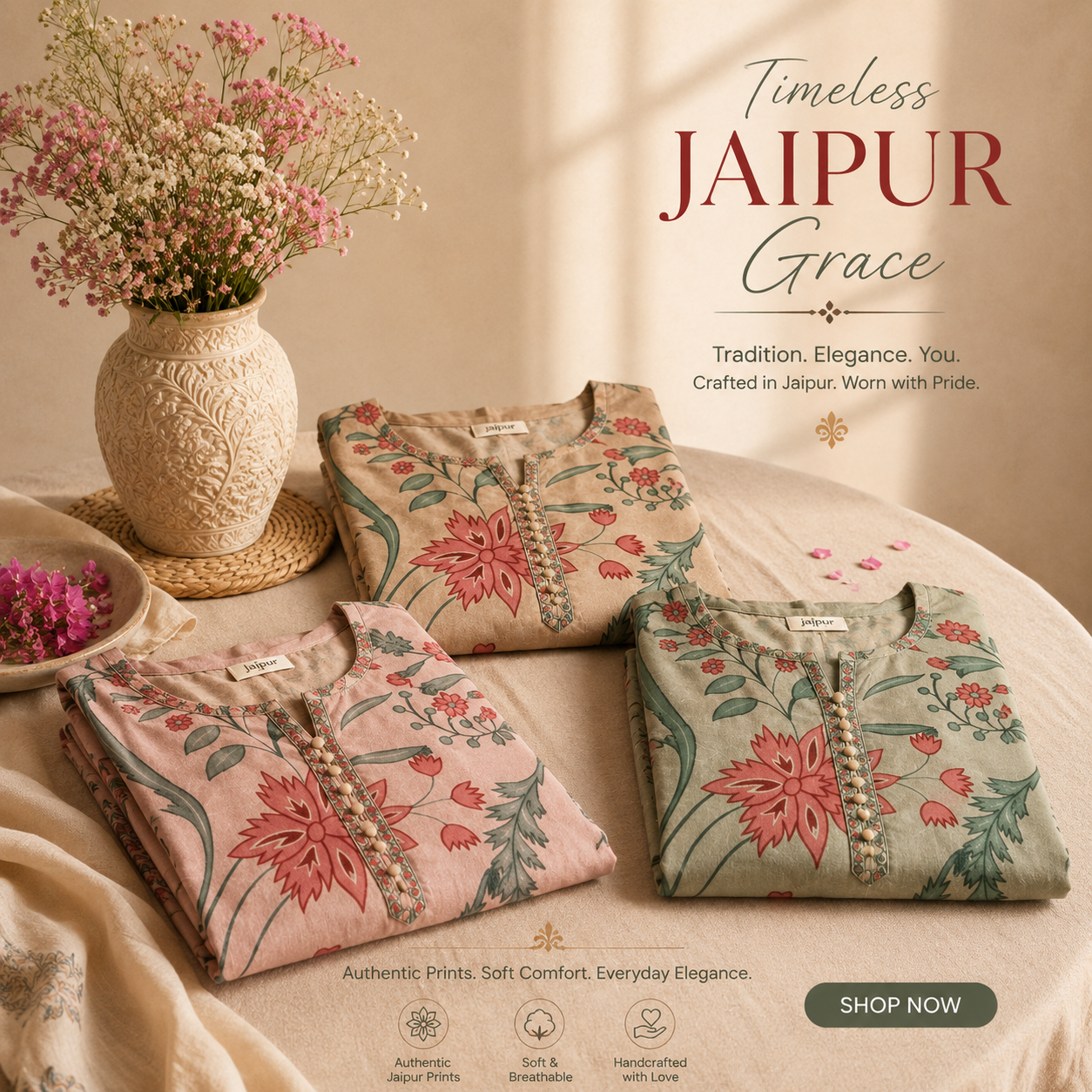 Jaipur Floral Printed Cotton Kurta for Women