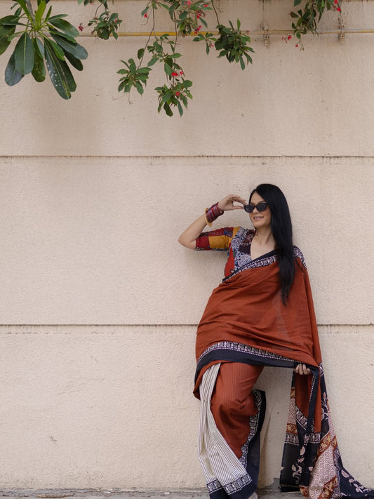 Premium Linen Cotton Half & Half Digital Print Saree