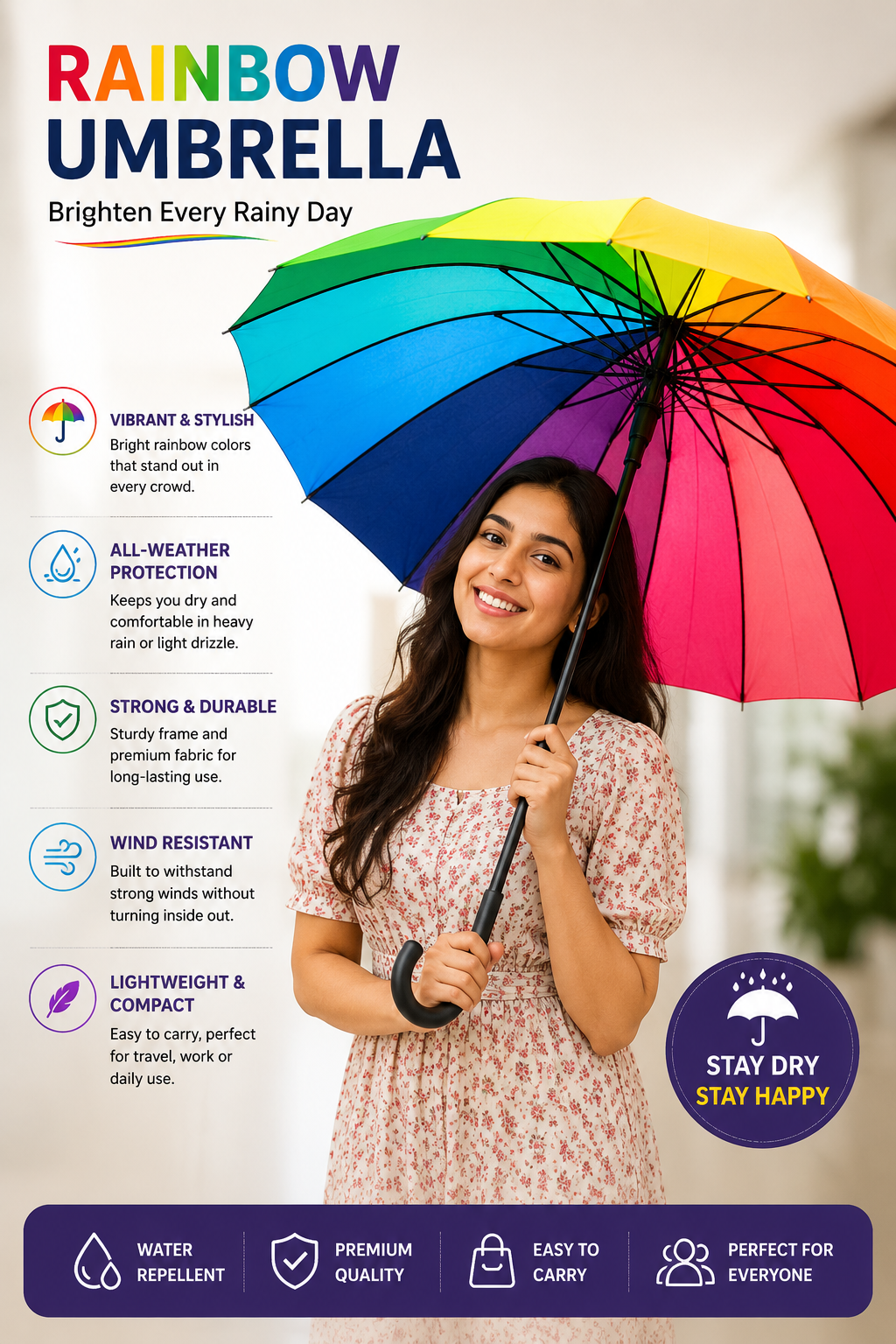 🌈 Rainbow Umbrella – Brighten Every Rainy Day