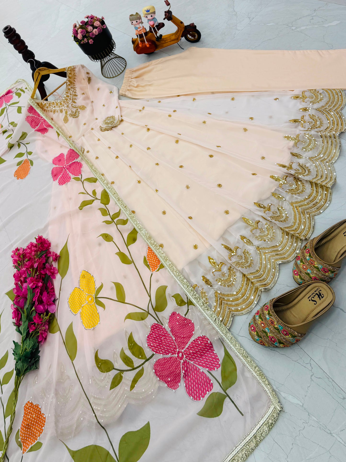 Party Gown, Pant & Dupatta Set