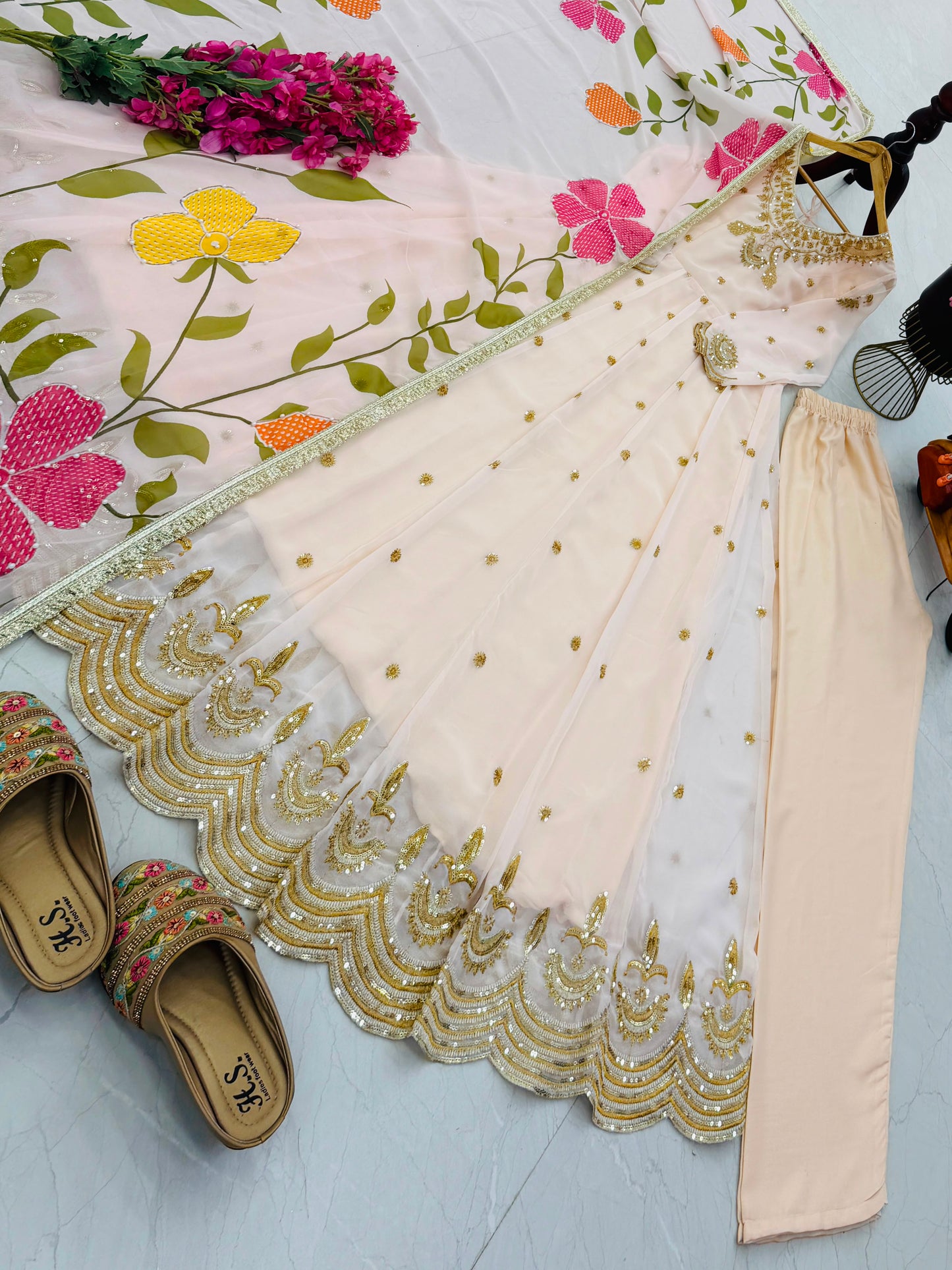 Party Gown, Pant & Dupatta Set