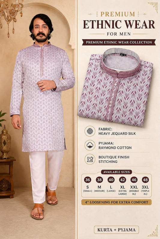 Premium Men's Ethnic Wear – Heavy Jacquard Silk Kurta with Raymond Cotton Pyjama