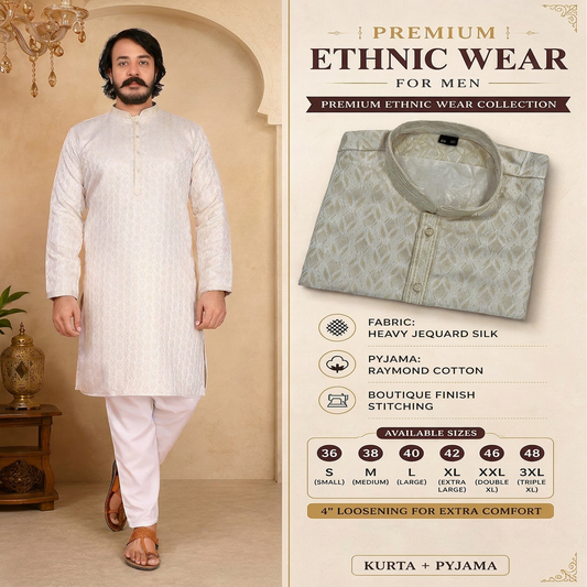 Premium Men's Ethnic Wear – Heavy Jacquard Silk Kurta with Raymond Cotton Pyjama