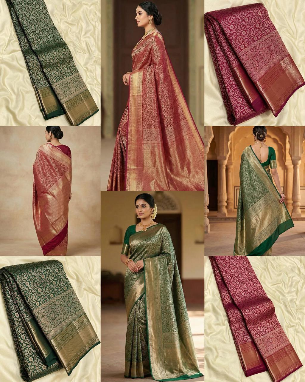 Premium Soft Lichi Silk Saree with Rich Jacquard Weaving & Designer Pallu | Wine Red & Royal Green | Factory Direct Offer ₹999