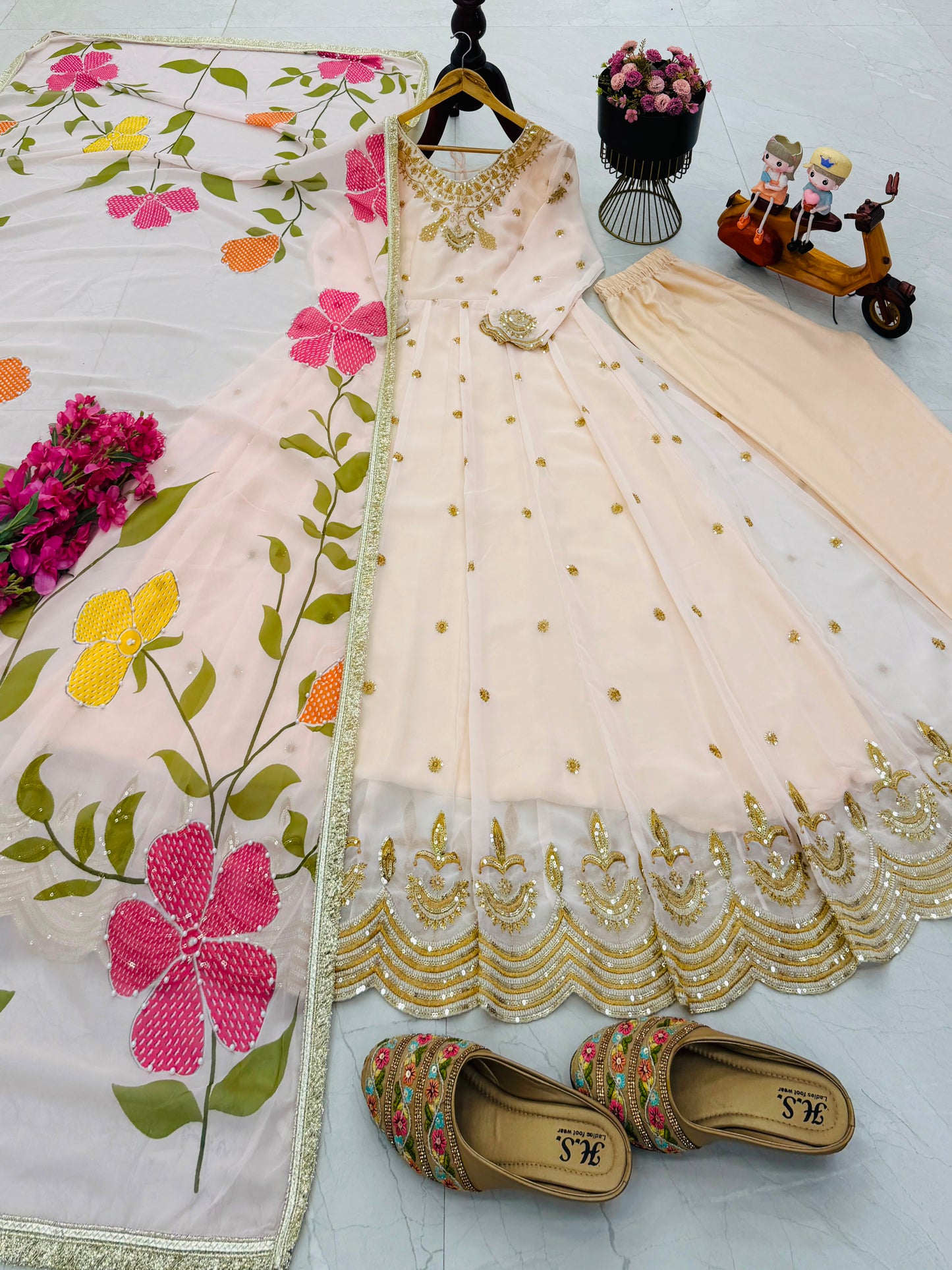 Party Gown, Pant & Dupatta Set