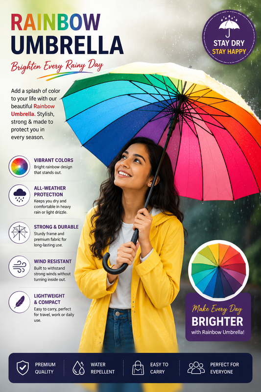 🌈 Rainbow Umbrella – Brighten Every Rainy Day