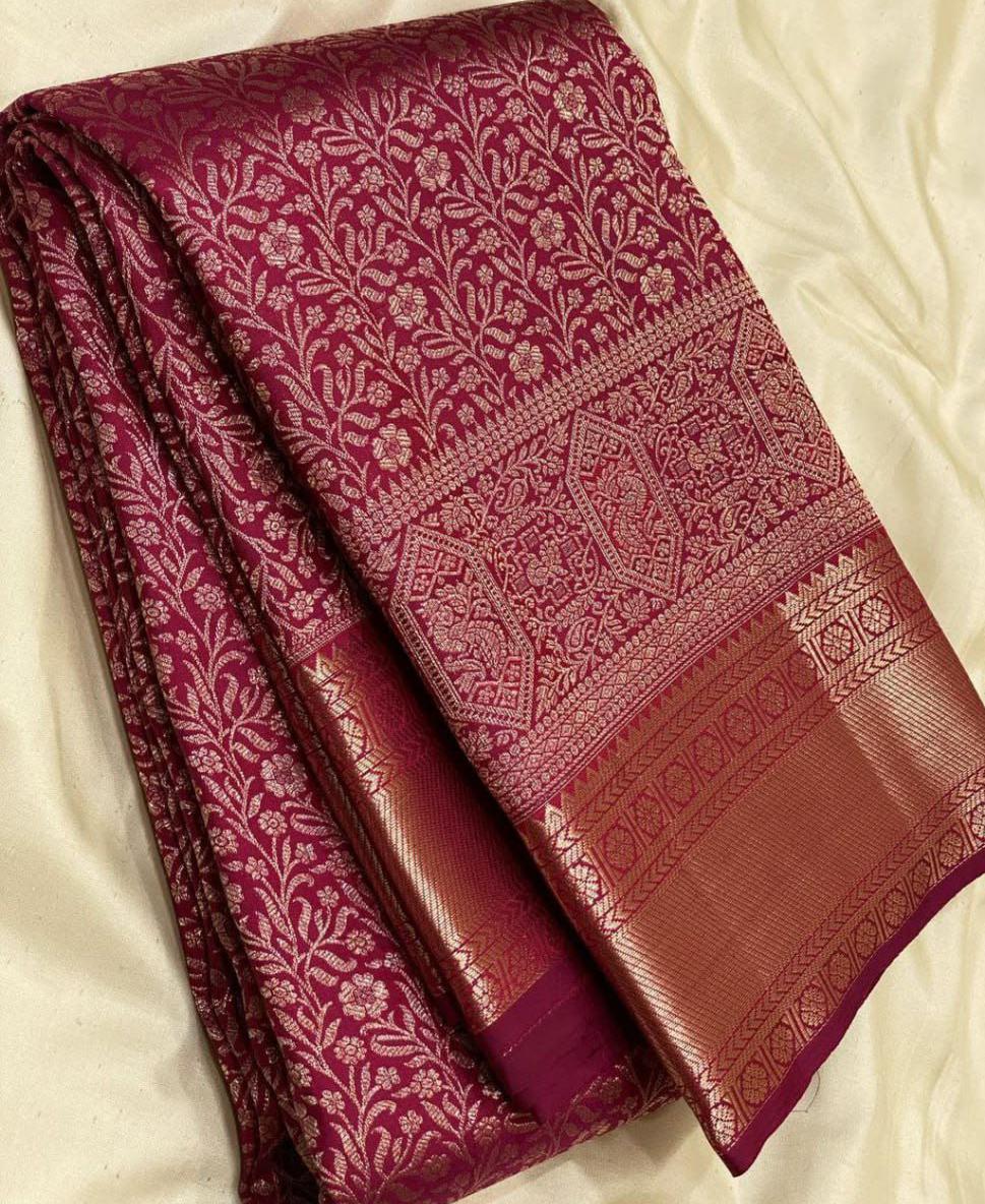 Premium Soft Lichi Silk Saree with Rich Jacquard Weaving & Designer Pallu | Wine Red & Royal Green | Factory Direct Offer ₹999