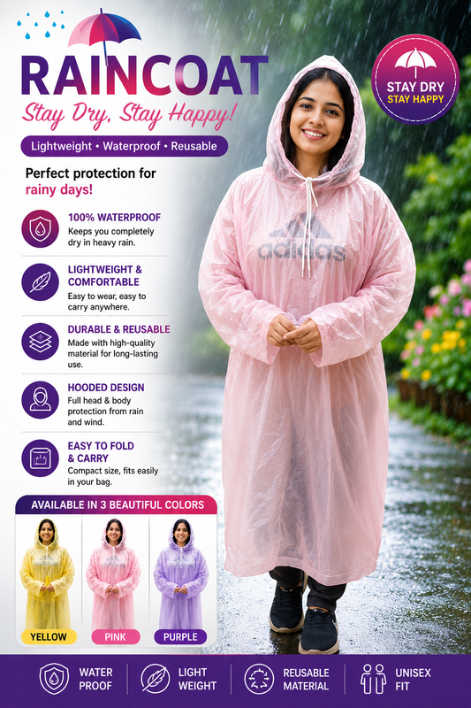 🌧️ Premium Waterproof Raincoat – Stay Dry, Stay Comfortable!