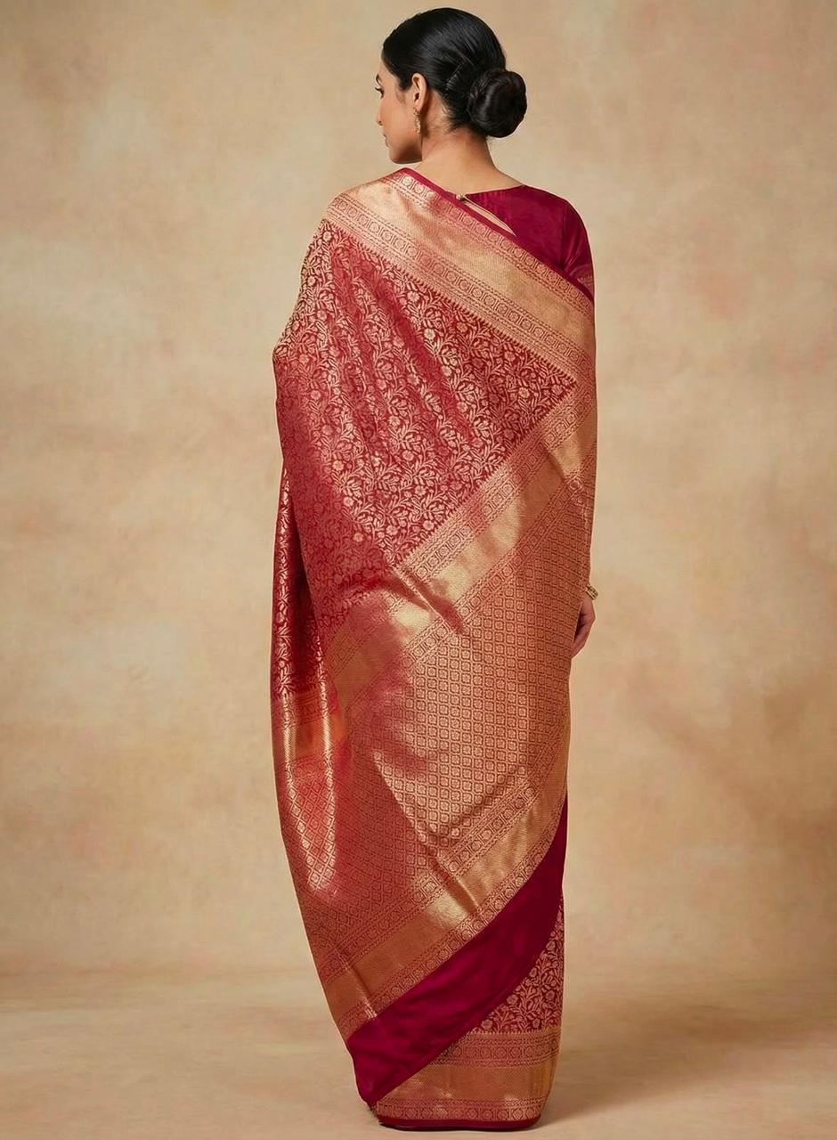 Premium Soft Lichi Silk Saree with Rich Jacquard Weaving & Designer Pallu | Wine Red & Royal Green | Factory Direct Offer ₹999
