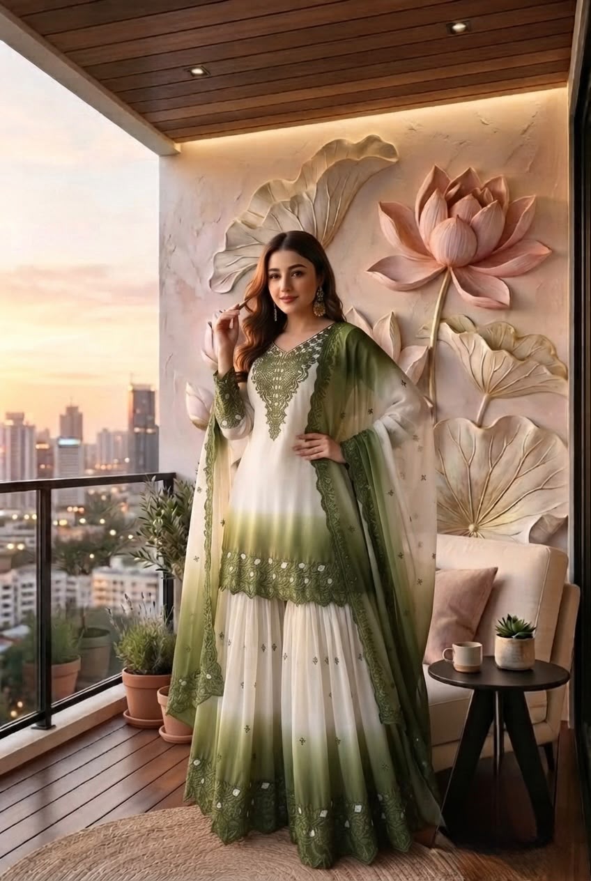 Party Wear Georgette Top, Palazzo & Dupatta Set